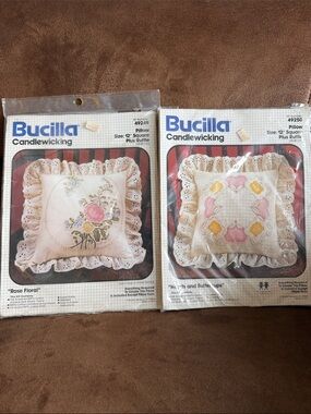 Bucilla Candlewicking Pillow Kits - Cream Base with Pink and Yellow Embroidery